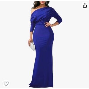 Elegant Blue Off-Shoulder Evening Gown